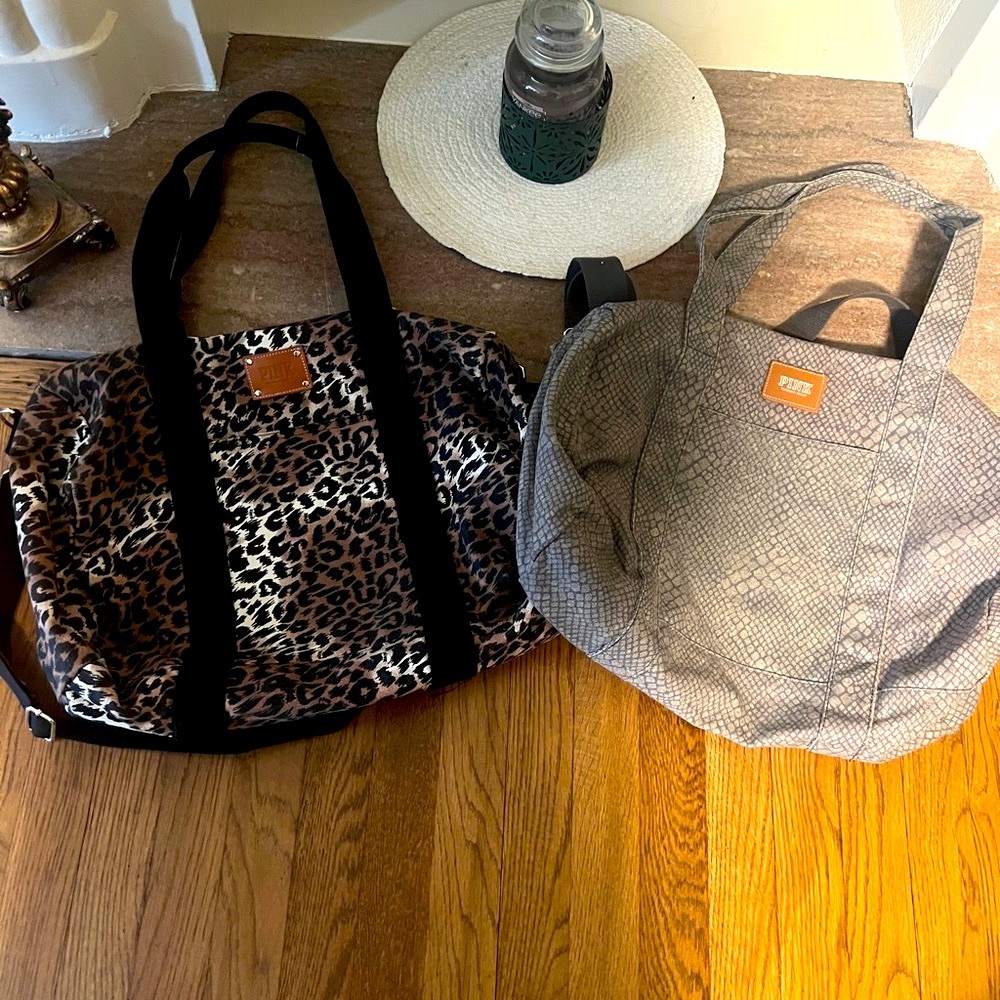 2 Vintage VS Pink Duffles. Cheetah Print/Snakeskin Gray